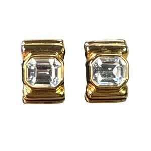 Vintage Joan Rivers Clear Crystal Deco-Style Gold Studs